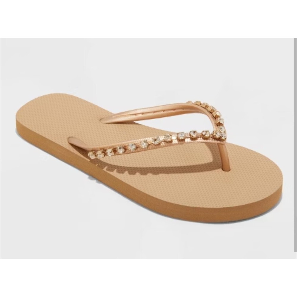 Shade & Shore Mary Jeweled Flip Flop Sandals Copper Women Size 6